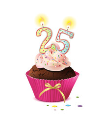 Cupcake mit Kerze und die Zahl 25