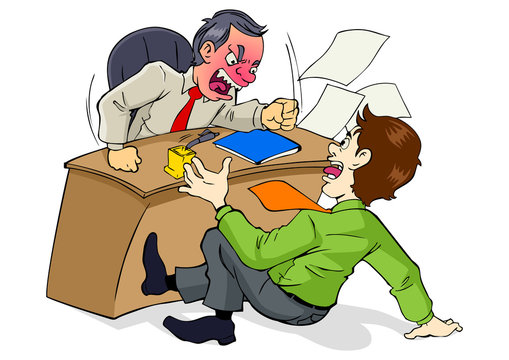 Cartoon illustration of a boss who is upset to his employee