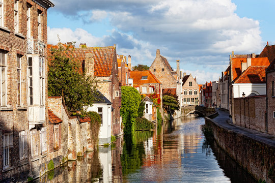 Classic view of channels of Bruges. Belgium. 