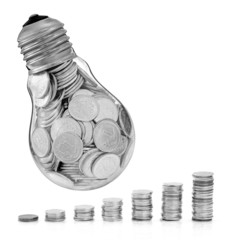 Traditional glass bulb with many silver coins