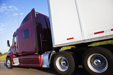 Red Semi truck in motion