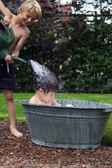 kids in zinc bathtub