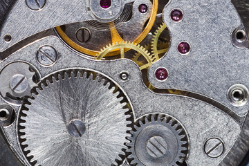 steel gears of old mechanical watch