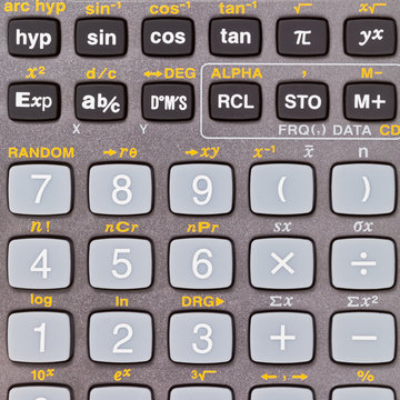 keys of scientific calculator with mathematical functions