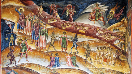 Christian purgatory fresco - obrazy, fototapety, plakaty