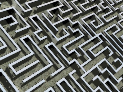 comics-style closeup illustration of a labyrinth