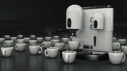 Macchina per caffè con tazze bianco