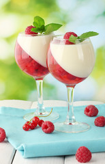 fruit jelly in glasses, berries and mint