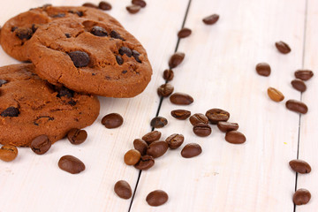 Chocolate chips cookie on wooden background