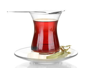 glass of Turkish tea isolated on white