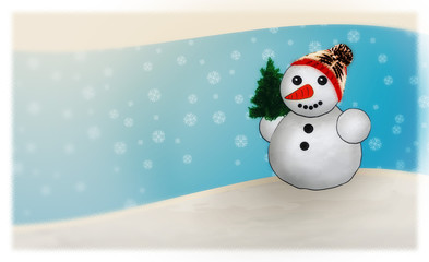 Schneemann mit Tannenbaum
