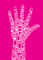 Silhouette of hand made with Cellphones and Smartphones