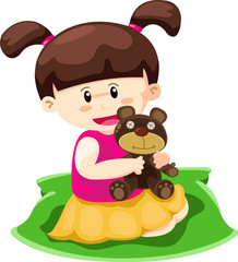 girl playing doll on white