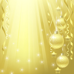 Golden background with christmas decorations