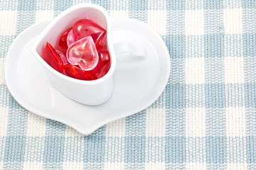 Red and pink heart and heart shaped coffee cup