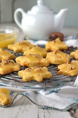 Pumpkin cookies with a piece of taffy and nuts