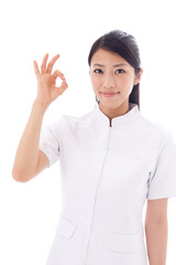 a young asian doctor on white background