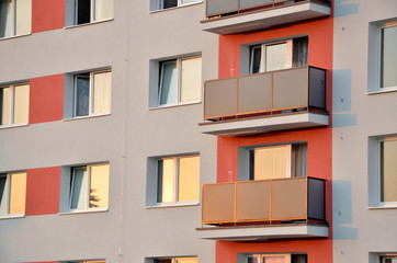 New facade on block of flats. Close view.