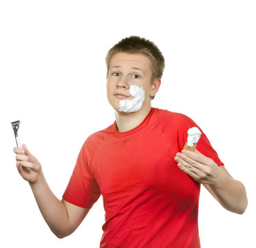 Teenager The First Time Tries To Have A Shave