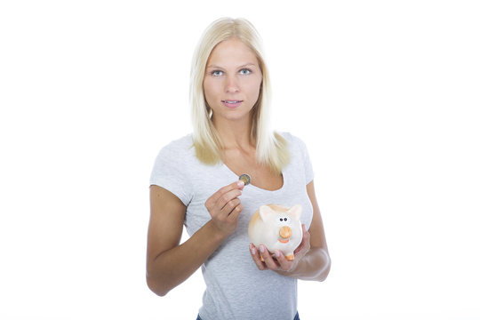 Junge blonde Frau m&ouml;chte Geld anlegen