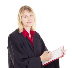 Lawyer with red clipboard