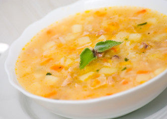 chicken soup with rice and vegetables