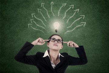 Business woman with bright light and mind map