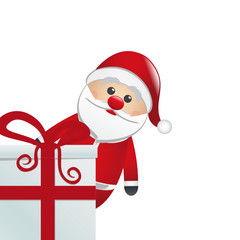 santa behind gift box white isolated background