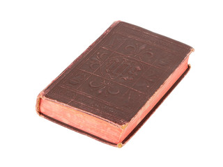 Old book with a crumpled sheet and hardcover isolated
