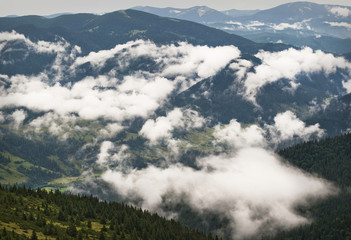 Fototapeta premium Formation of clouds in the mountains after the rain