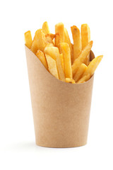 french fries in a paper wrapper - obrazy, fototapety, plakaty