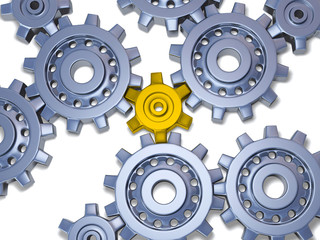 Some silver gears with one Gold