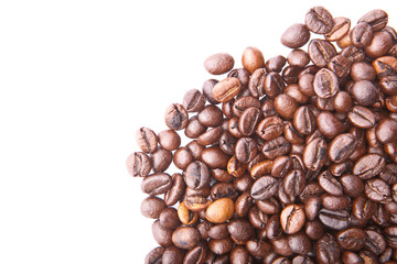 Heap of coffee beans. Isolated on white background