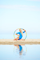 girl training on beach