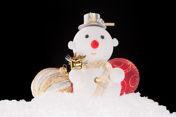 christmas snowman toy on the black background