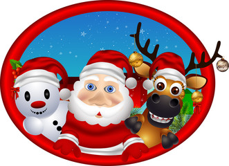 cartoon santa claus ,deer and snowman