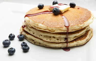 Pancakes with Blueberries and Syrup