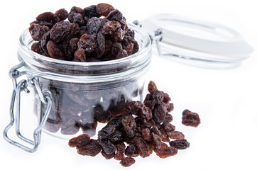 Glass with Raisins isolated on white