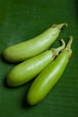Eggplant or aubergine on a banana leaf