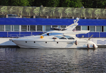 Large luxury power boat at the pier