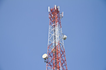 Mobile tower communication antennas with blue sky background 