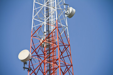 Mobile tower communication antennas with blue sky background 