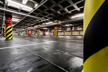 Parking garage underground, basement interior