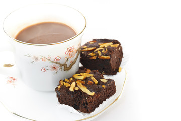 Almond brownies and  cup of coffee