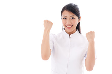 a young asian doctor on white background