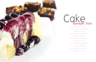 Piece of  blueberries  cheese cake  and brownies