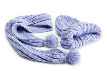 Fototapeta na wymiar Cold winter clothing - hat or cap, scarf.