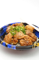 Grill chicken with steamed rice, japanese food
