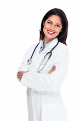 Smiling medical doctor woman with stethoscope.