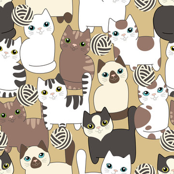 Fototapeta Funny cartoon cats. Seamless pattern